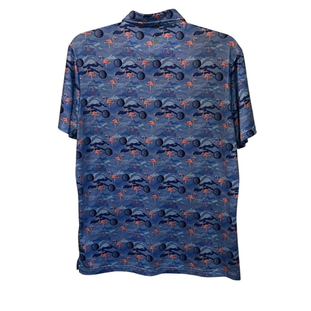 TailorByrd Blue Golf Ball Pink Flamingo Polo Shirt Large Performance SPF 30 - Picture 3 of 8